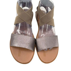 Sorel Women's Metallic Pewter and Taupe Elastic Crisscross Sandals